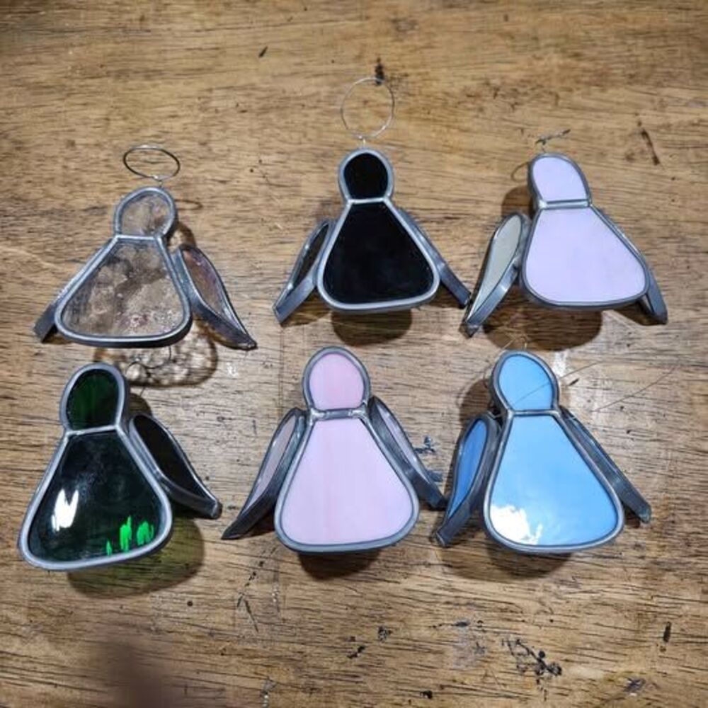 6 colorful stained glass angel ornaments